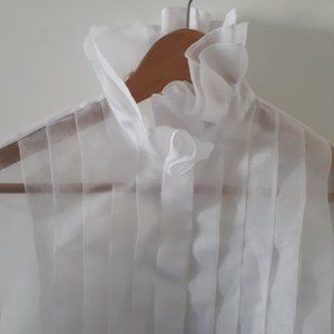 Rouje vibes! 80s vintage see-through blouse, frill neck/cuffs, tuxedo pleats